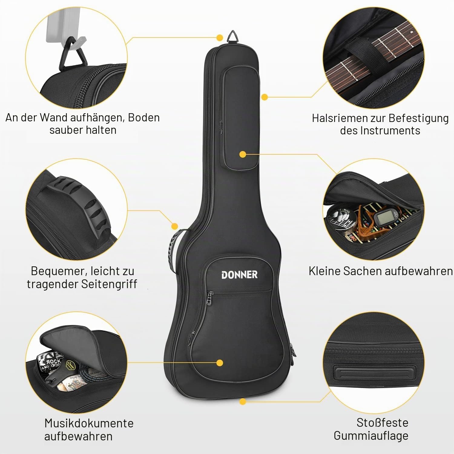 Donner E-Gitarrentasche 39 Zoll Gig Bag, 10mm Dicke, wasserdichtes Vlies, Rucksack, Schwarz