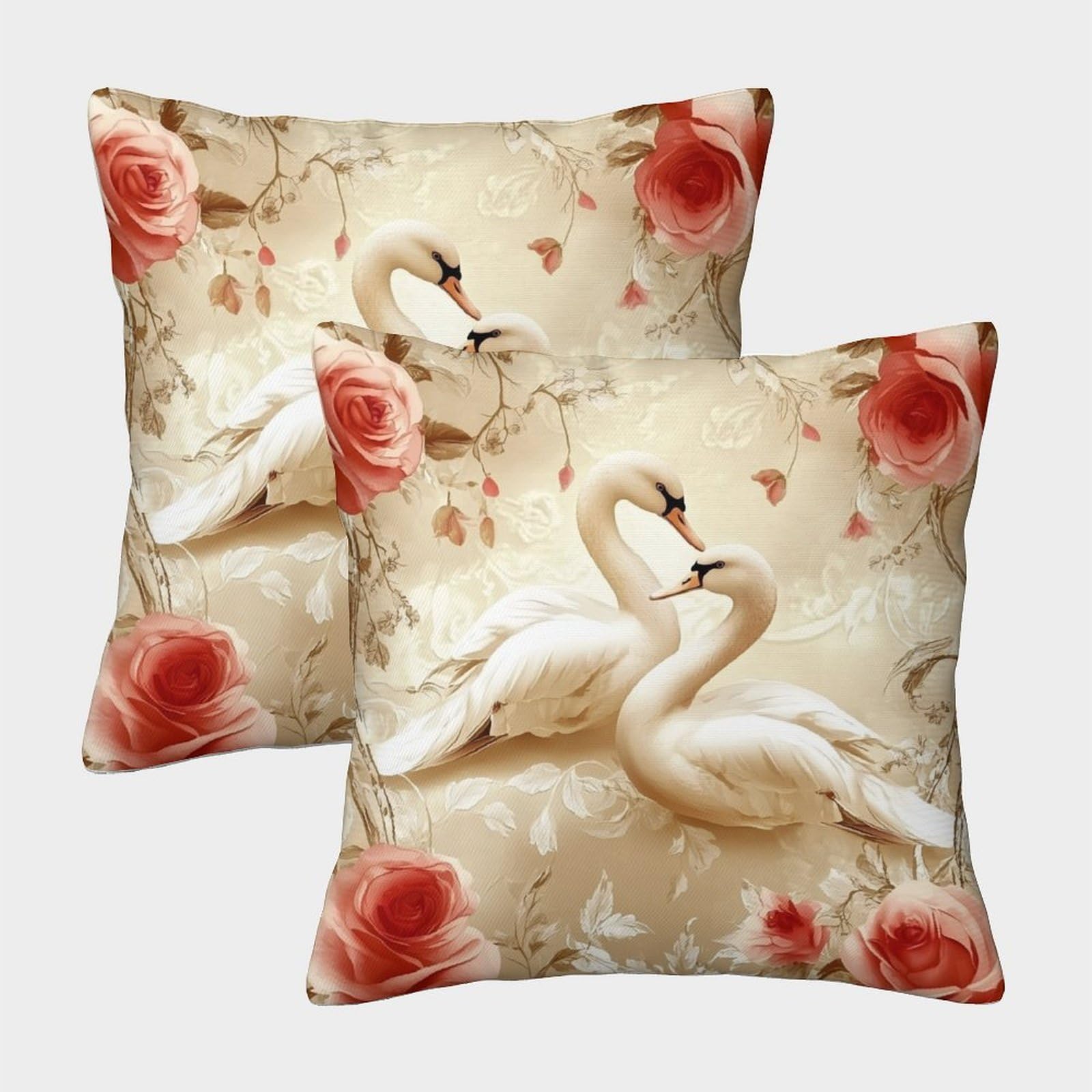 kaiyun 2 Pack Beautiful Swans - Roses Personalised Cushion Cover Home Sofa Decoration 45x45cm Pillow Covers