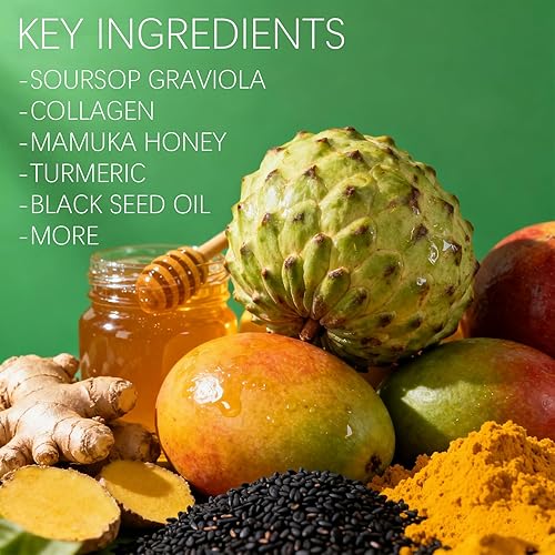 Miniatura 3 de Cápsulas de guanábana con mezcla de hierbas 24 en 1, incluye graviola, shilajit, musgo marino, melena de león, cúrcuma, ashwagandha, jengibre, miel