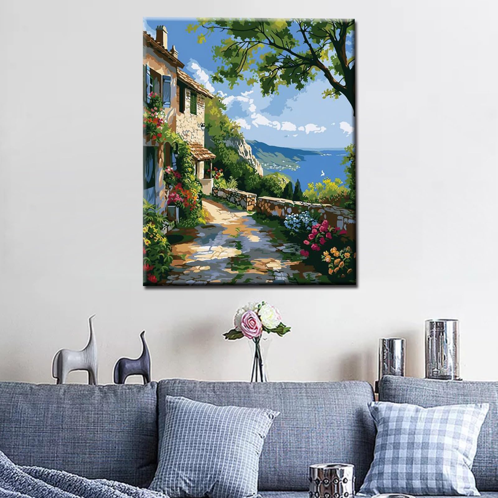 Seaside Town Landscape Paint by Numbers Kits 16x20 inch Canvas DIY