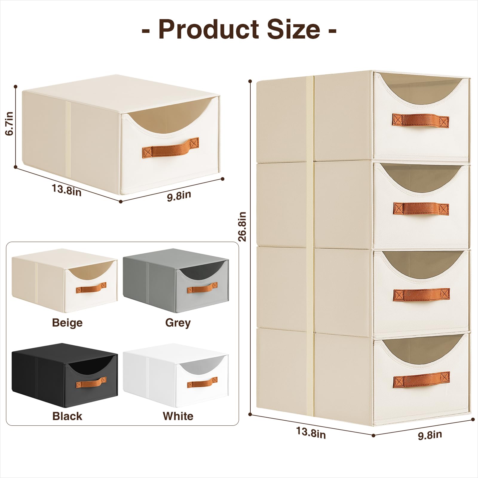 4 Pack Foldable Wardrobe Storage Organiser, Large Stackable Storage Boxes, Closet Organiser Bins - Image 3