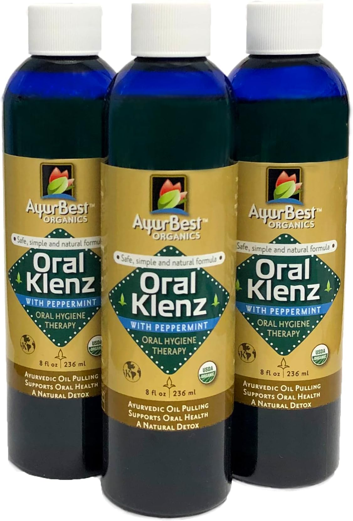 AyurBest Oral Klenz Peppermint/Oil Pulling, USDA Certified Organic, 8 fl oz ea, Pack of 3