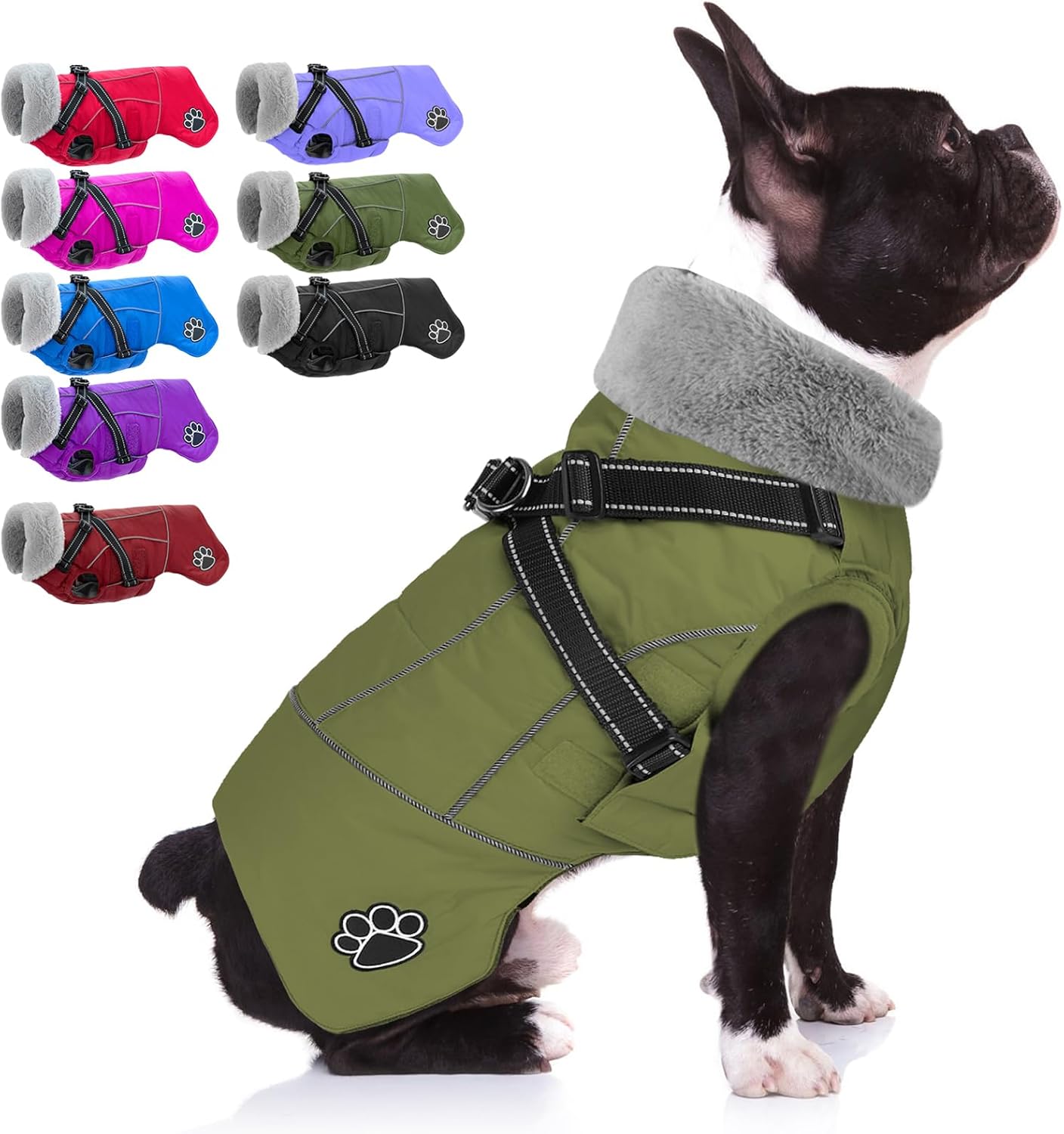 Doglay Dog Coat with Harness, Reflective Warm Dog Jacket Waterproof Puppy Winter Coat for Cold Weather, Adjustable Fleece Jacket for Small Medium Large Dogs