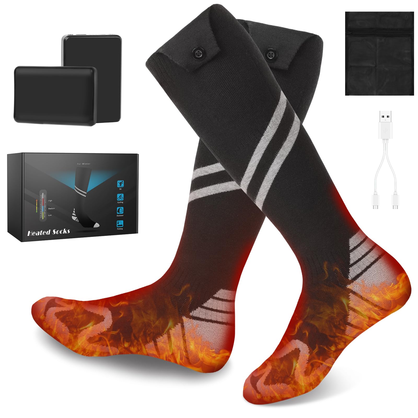 Heated Socks for Women and Men, Electric Heated Socks with 5000mAh Rechargeable Battery, 4 Levels Temperatures Setting Foot Warmer Socks for Winter Outdoor Activities