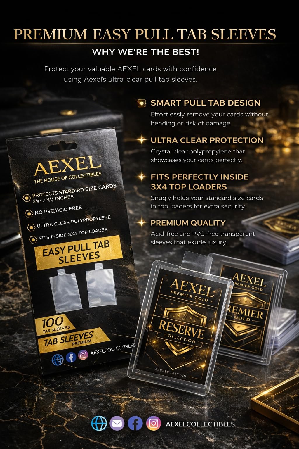 AEXEL Premium Clear Tab Pull Easy Pull Penny Sleeves for Trading Cards 67mm x 92mm Compatible with Chrome & All TCG Cards Archival Quality, Acid-Free, Non-PVC Ultra Soft Card Sleeves Protectors 4