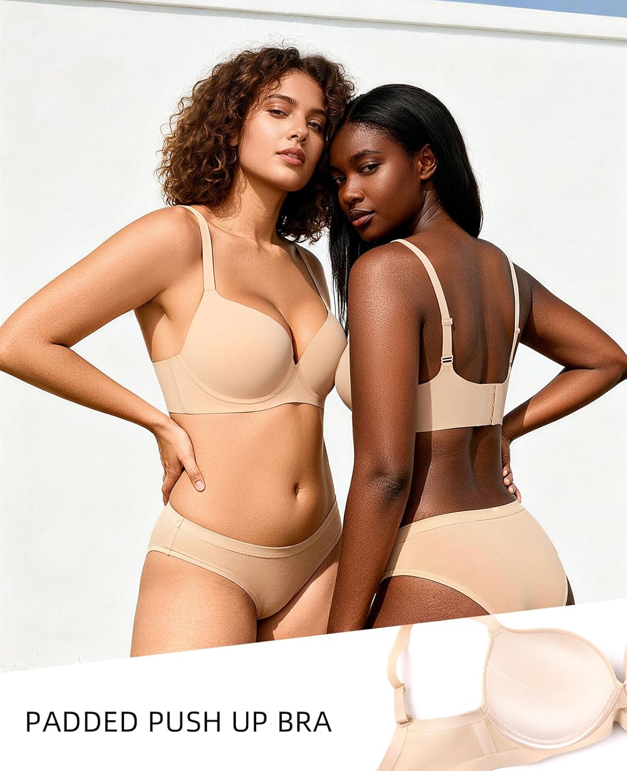 Push Up Bras for Women T Shirt Seamless Padded Add a Cup Bra Underwire Supportive - Image 2