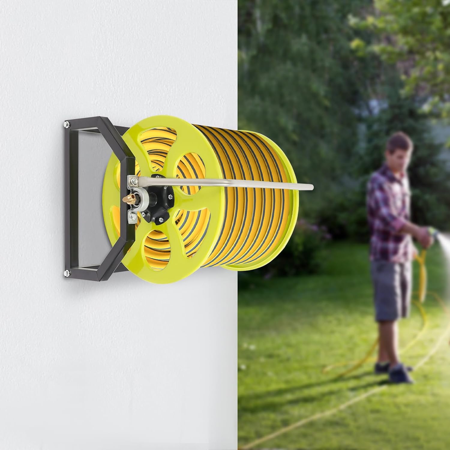 Garden Hose Reel, Heavy Duty Water Hose Reel, Floor/Wall Mount Metal Hose Reel, Holds up to 328-Feet (Hose Not Included)