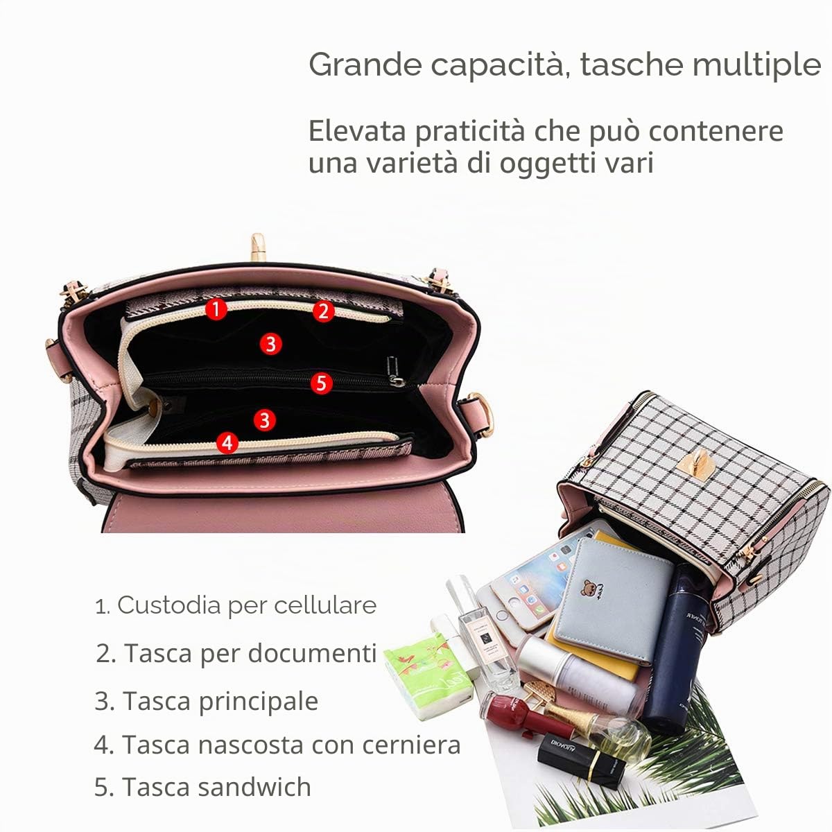 NICOLE & DORIS Borse da donna Borsa a Tracolla Piccola Simpatica Borsa a Spalla Borsetta in PU Pelle Borsa con Cerniera Moda Borsa a Mano rosa