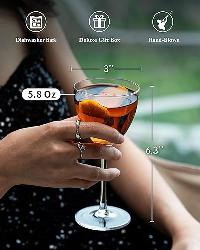 Miniatura 4 de Nick and Nora - Vasos de cóctel de 5.8 onzas, juego de 4 vasos de Martini soplados a mano, 100% sin plomo, vasos de cóctel pequeños para Manhattan,