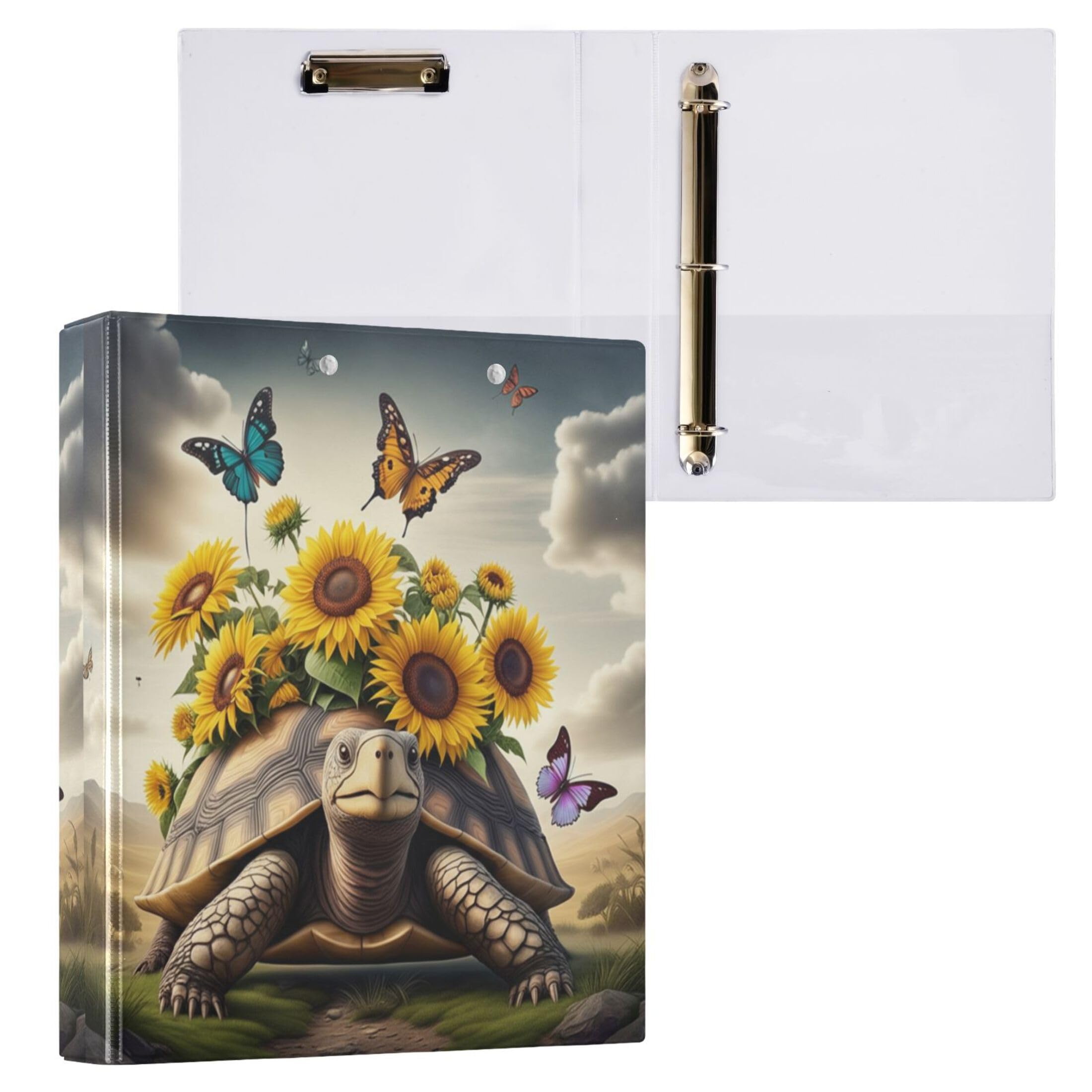 Raccoglitori a 3 anelli con tartaruga, girasole, farfalla, 31,5 x 27 x 6 cm, 200 fogli, blocco note, 31,5 x 27 x 6 cm, confezione da 2