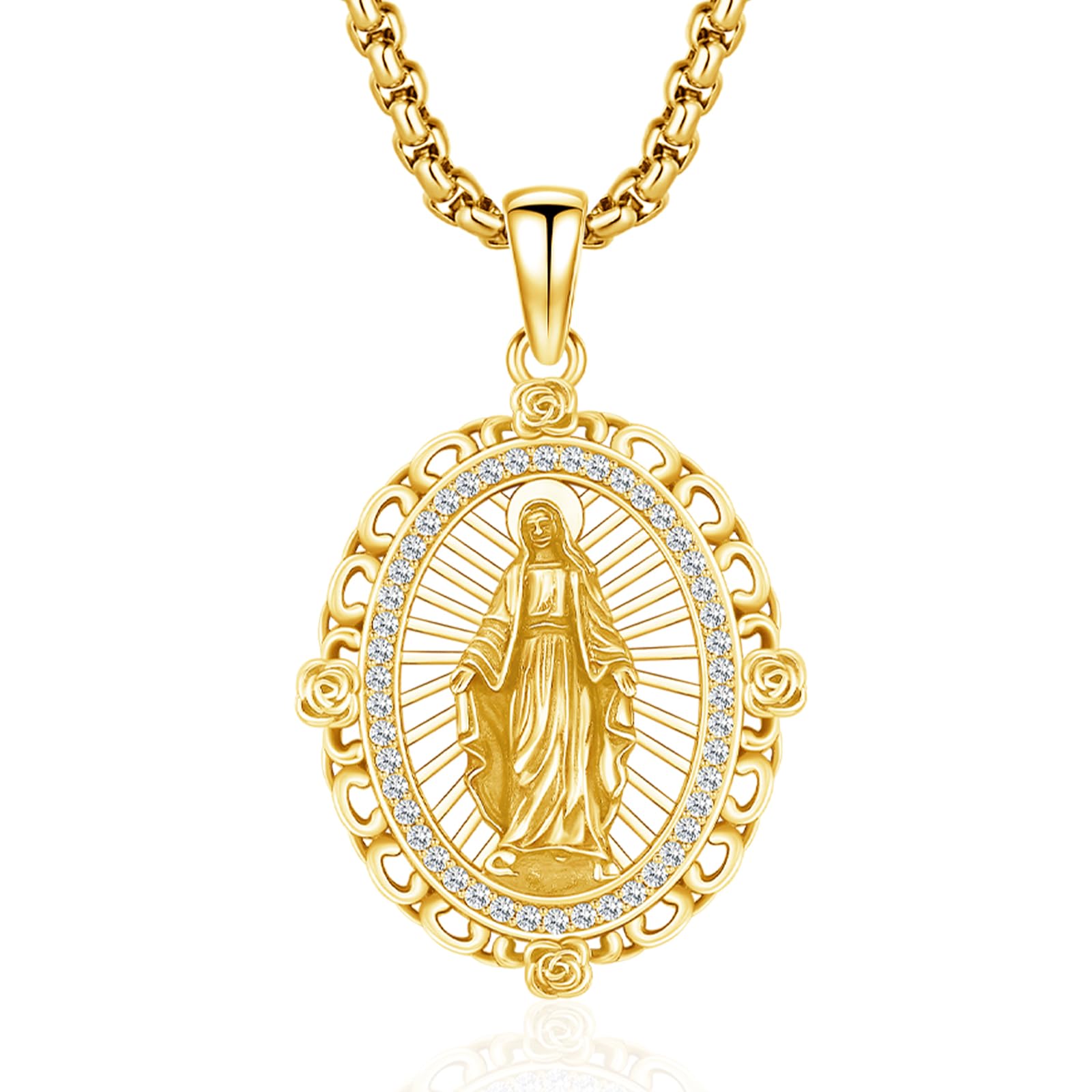 Collana da donna con medaglia miracolosa con fiore di rosa, in argento Sterling 925, collana con Vergine Maria De Guadalupe cattolica amuleto per madre maria religiosa gioielli regali