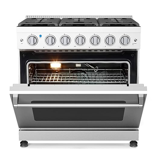 36 Inch Freestanding Dual Fuel Range Oven Stove, 6.0 Cu. Ft True Convection and Self Clean, Cooktop 6 Sealed Gas Burners, Stainless Steel