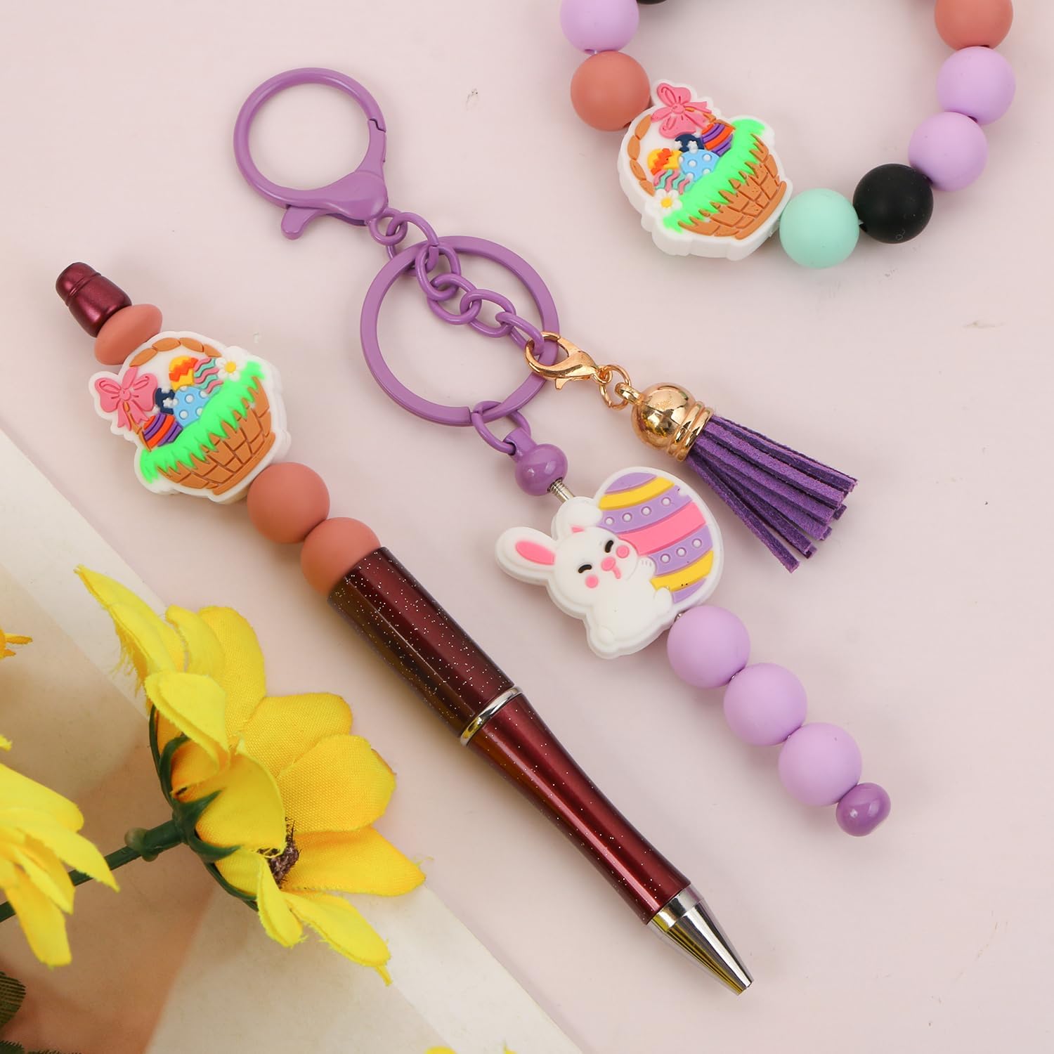 12 PCS Silicone Focal Beads for Pens Characters Easter Theme Silicone Bead for Keychain Making Beads Bulk for Jewelry Making Bracelet Necklace Handmade Crafts - Image 6