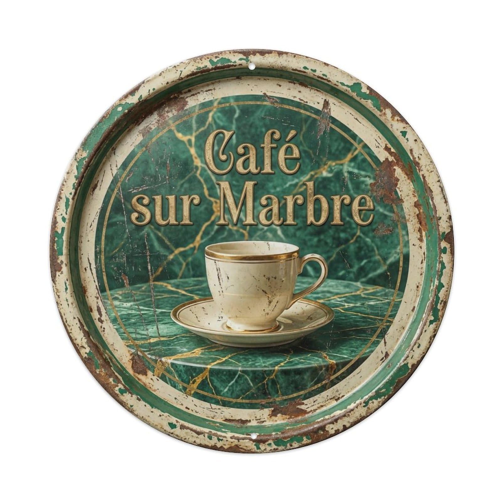 Marble Elegant Bistro Cafe 1 Metal Tin Sign Plaque Wall Decor for Cafe, Club, Garden Round Metal Poster 8x8Inch