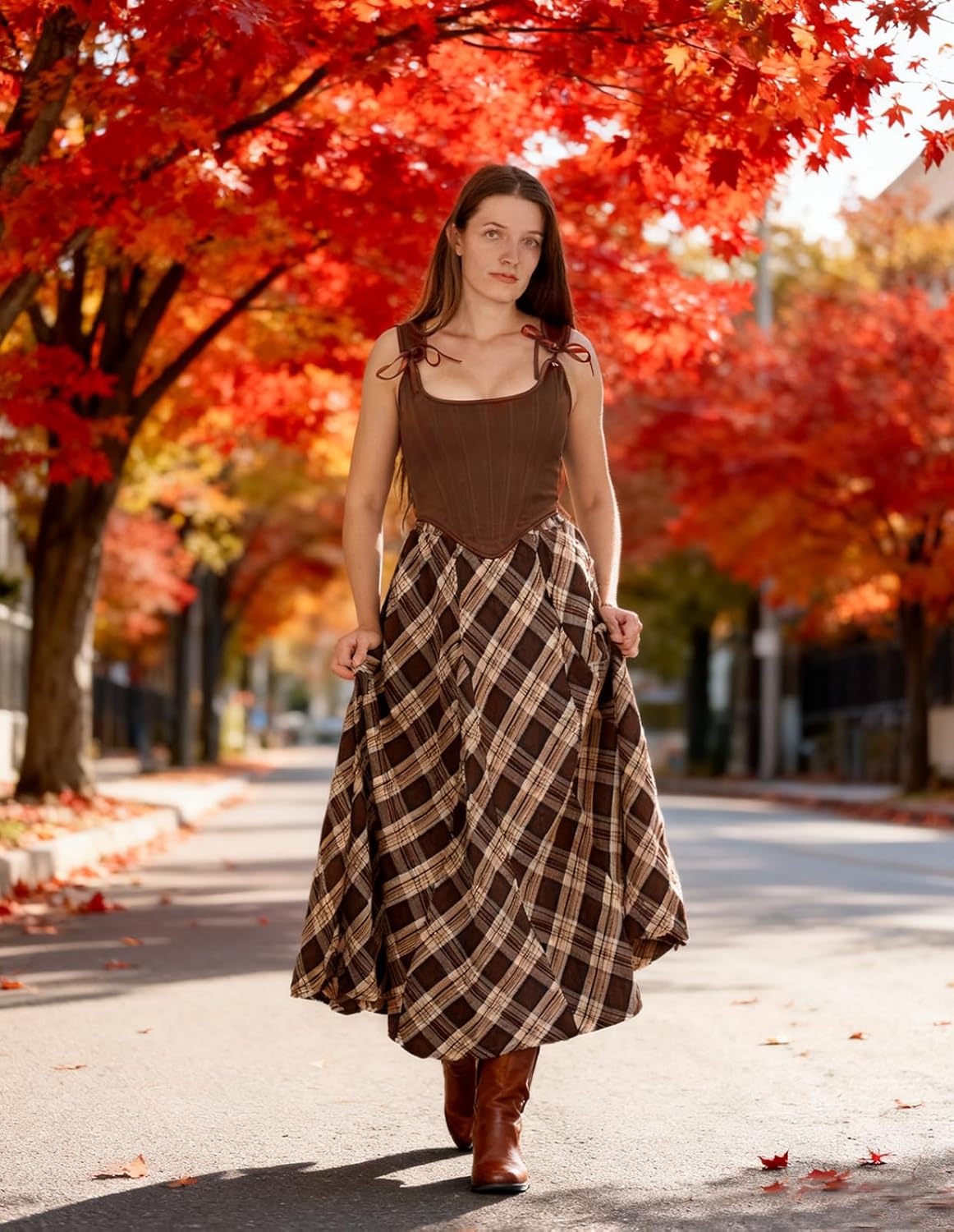 Scarlet Darkness Long Plaid Skirts for Women High Waist A Line Pleated Fall Maxi Skirts - Image 4