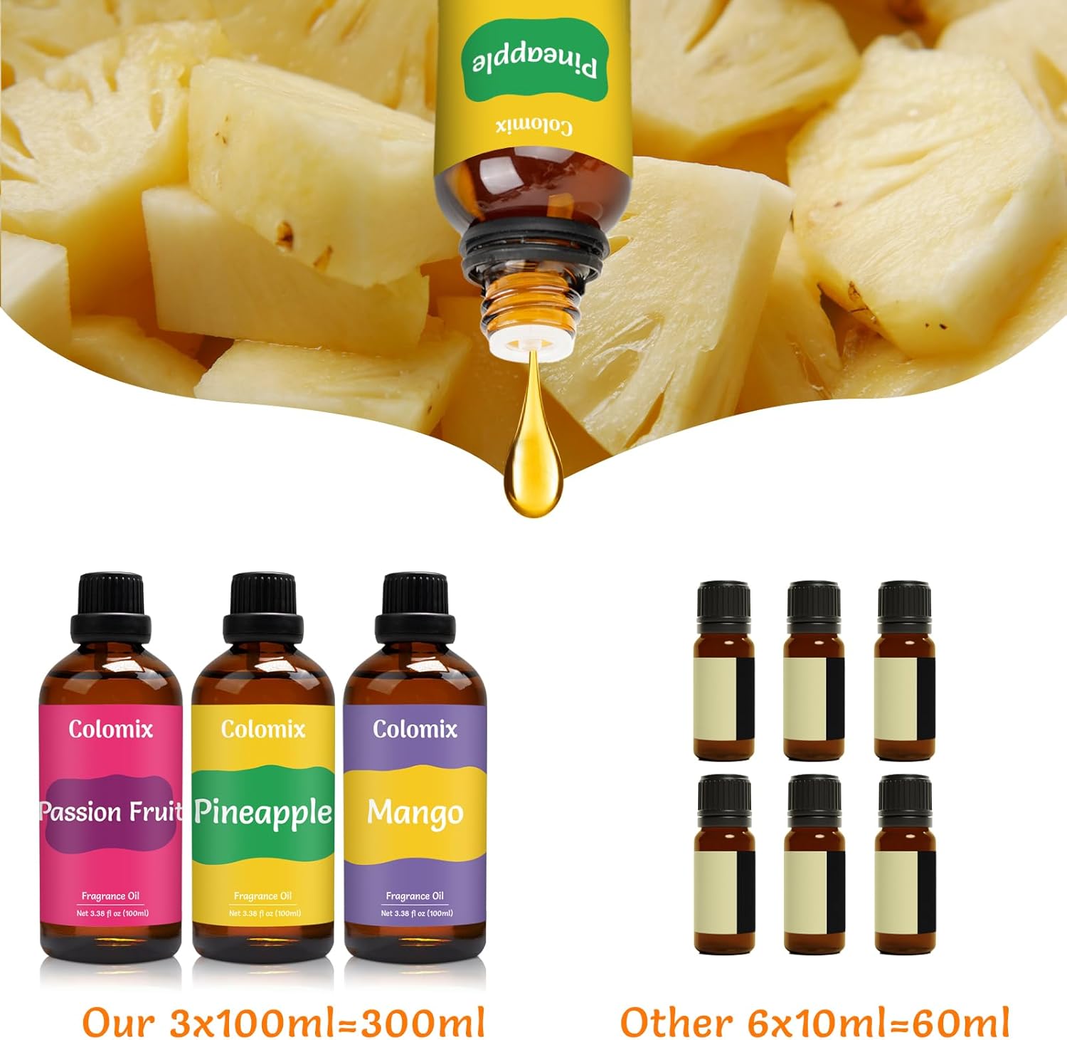 100mlx3 Tropical Fruits Fragrance Oils Set, Premium Essential Oils for Diffusers for Home | Passion Fruit, Mango, Pineapple Fragrance Oil for Candle Soap Making & More, Fresh Fragrance Oil Gift Set