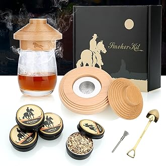 Cocktail Smoker Kit with 4 Wood Chips,Old Fashioned Whiskey Smoker Kit, Whisky Smoker for Drinks, Cocktails, Wine, Bourbon, Whiskey Gift Sets Gift for Men, Husband, Dad-Beech.
