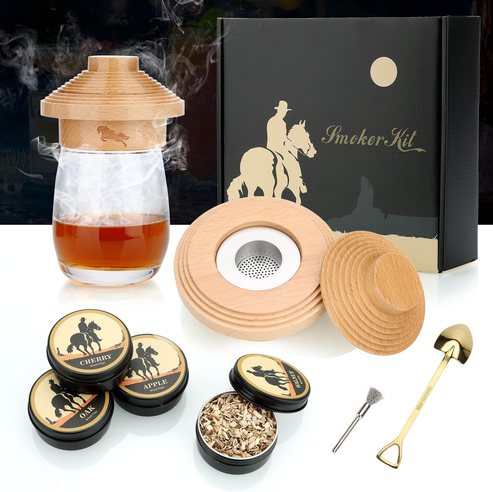 Cocktail Smoker Kit, Old Fashioned Cocktail Kit, Whiskey Bourbon Smoker Kit, Bourbon & Whiskey Men Gifts for Dad, Husband on Anniversary Valentines Christma Birthday Gift Dad Gifts