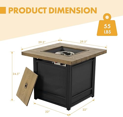 Miniatura 3 de Mesa desmontable para fogata de propano, 29 pulgadas cuadrada para exteriores, espacio libre de 50,000 BTU con mesa de grano de madera, tapa