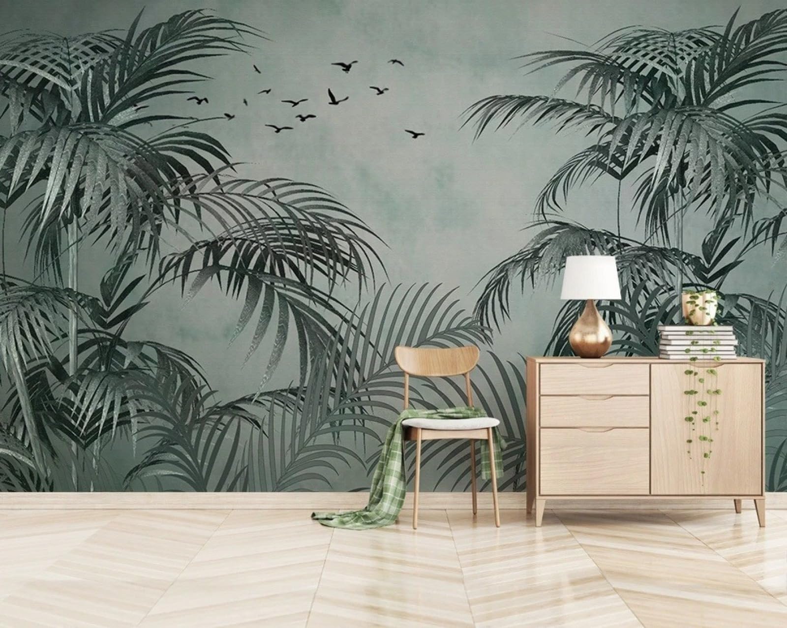 Oiseaux en vol sur papier peint panoramique 3D forêt tropicale