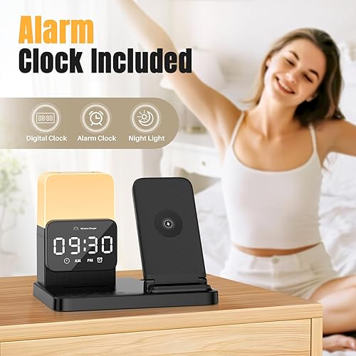 Miniatura 5 de Estación de carga inalámbrica 6 en 1 para dormitorios, cargador certificado Qi para iPhone 17 16 15 14 Pro Max, AirPods, iWatch, Base de carga