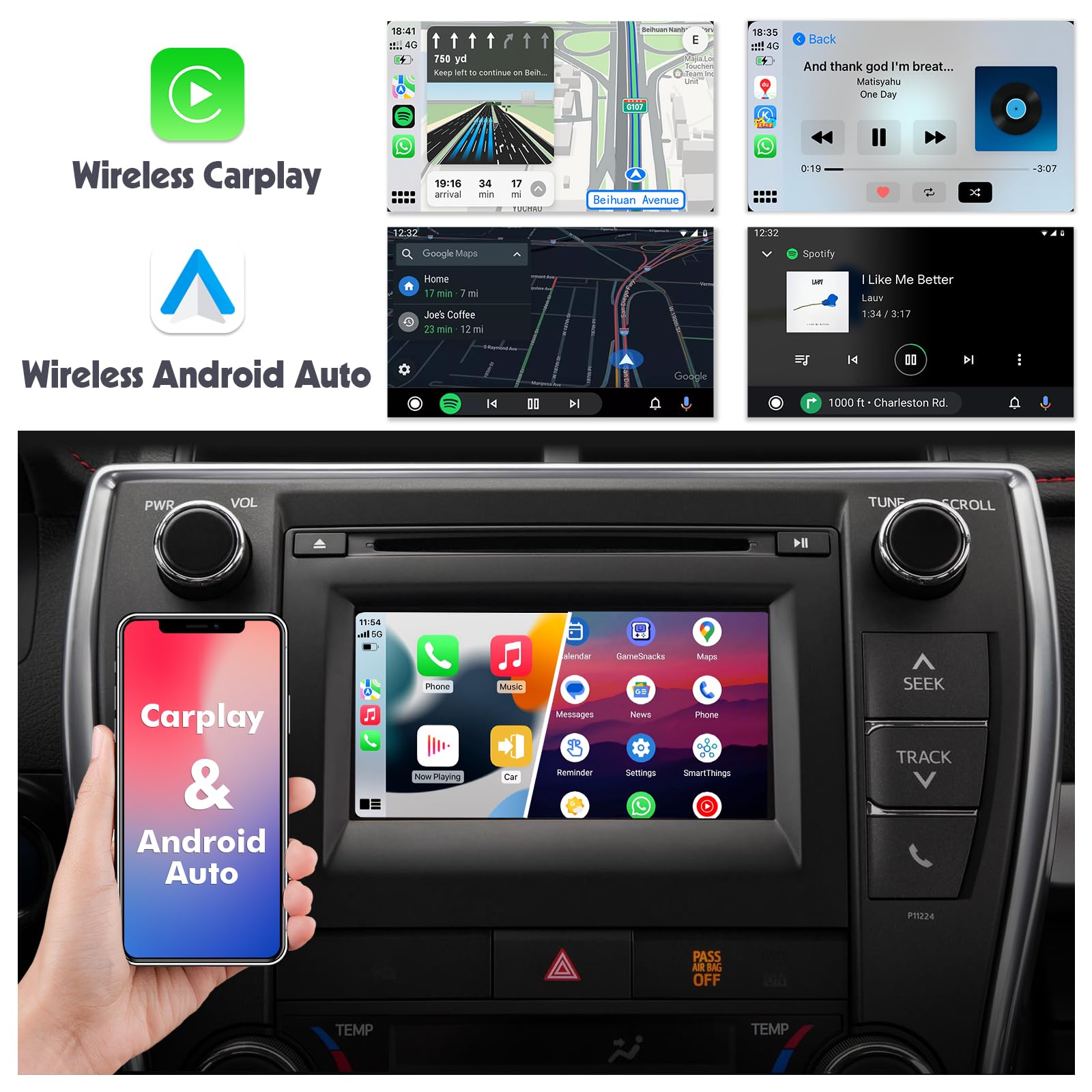 Receptor automotivo sem fio CarPlay e Android SmartBox para Toyota