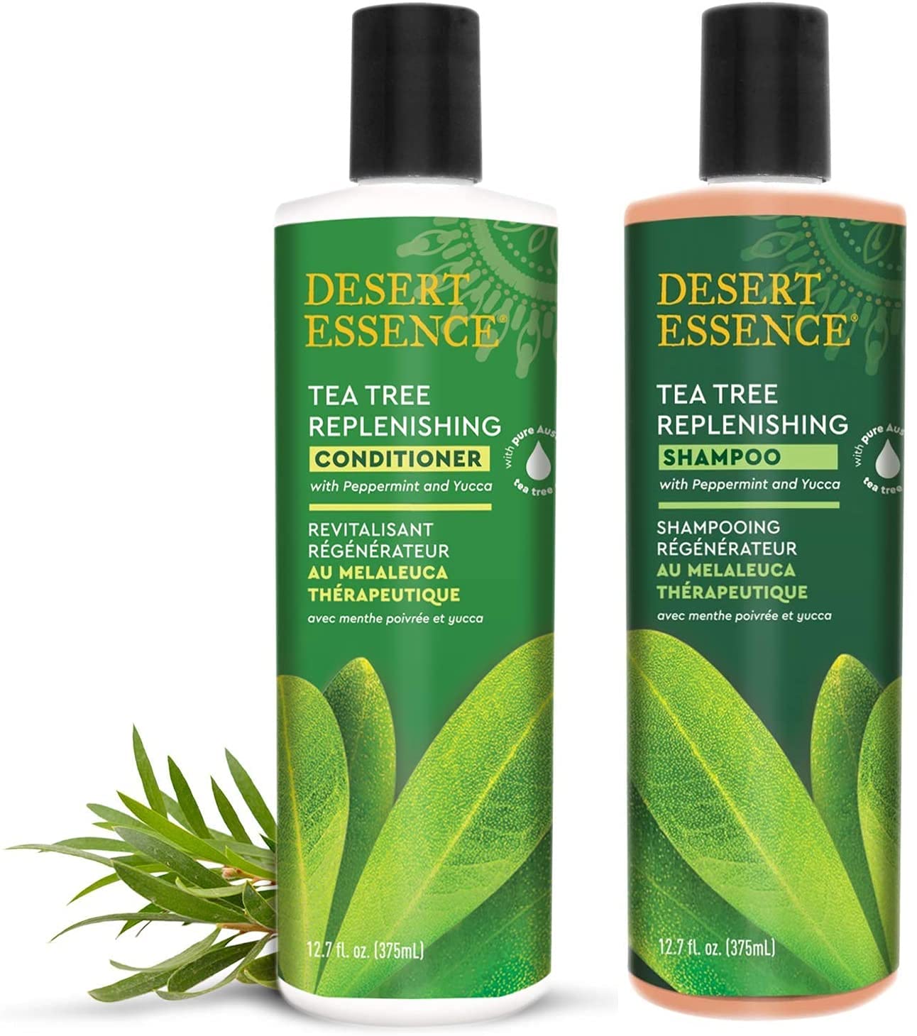 Desert Essence - Shampooing et Après-Shampooing Régénérateur au Melaleuca Thérapeutique - Pack duo - 2 x 375mL