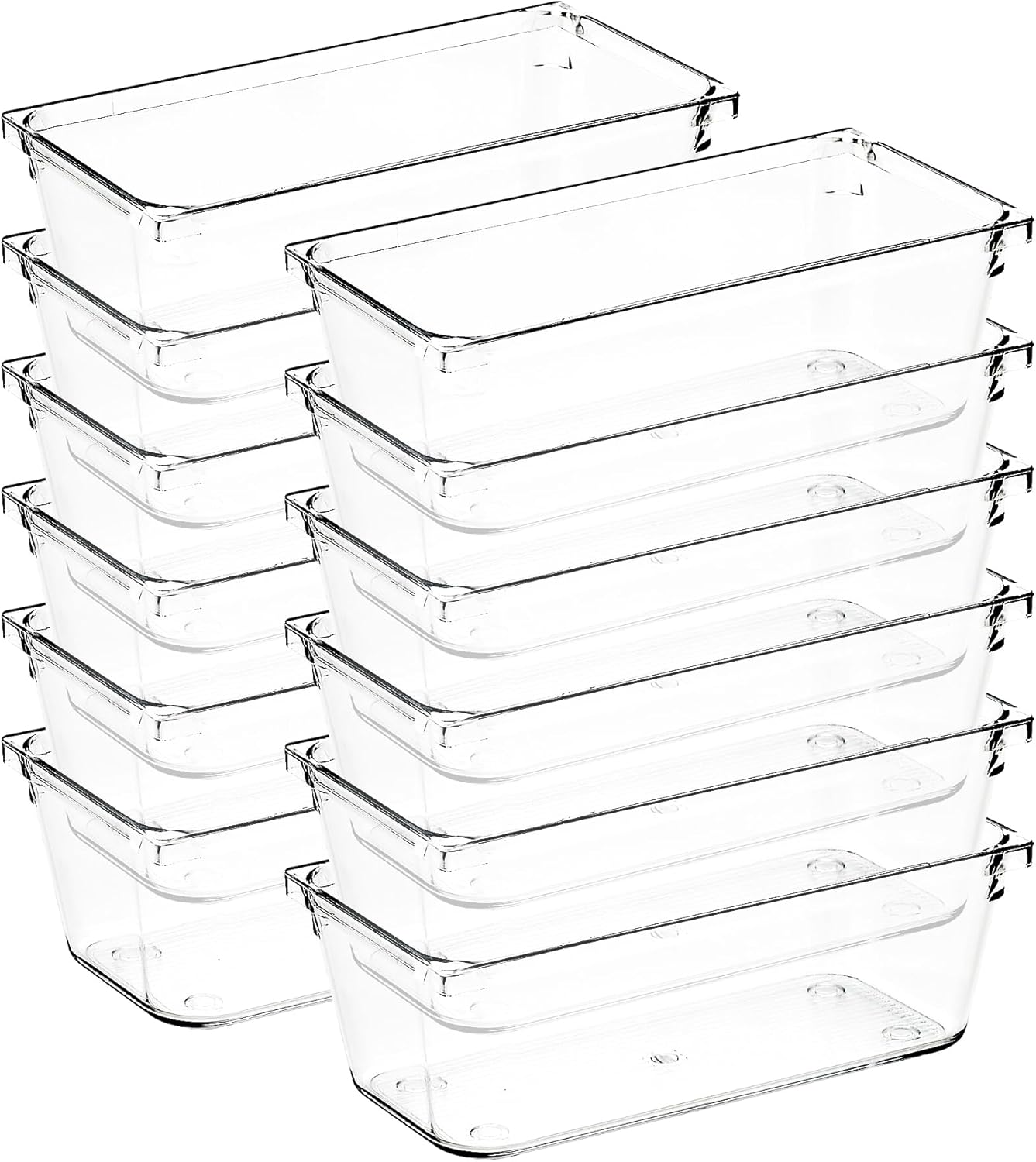 12 Pack Drawer Organizer – 3″ X 6″ Clear Acrylic Storage Bins with Non-Slip Pads, Versatile Desk Tray for Makeup, Jewelry, Kitchen, Bathroom, and Office Organization