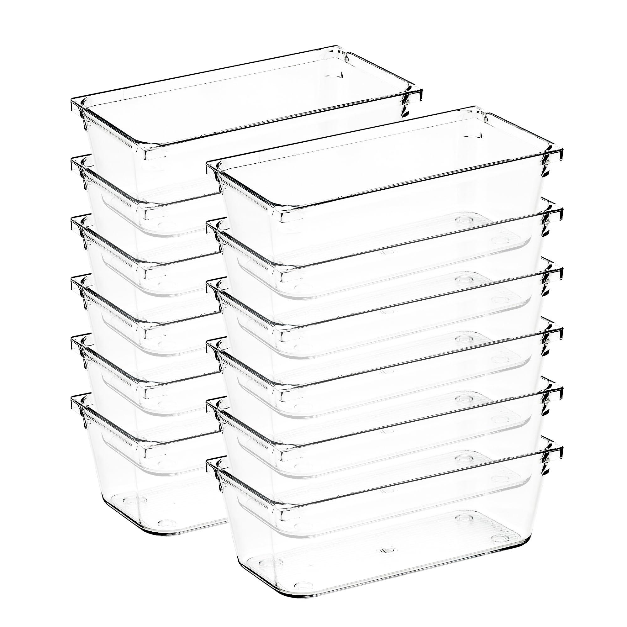 Ravinte Decor 12 Pack Drawer Organizer - 3" X 6" Clear Acrylic Storage Bins with Non-Slip Pads, Versatile Desk Tray for Makeup, Jewelry, Kitchen,