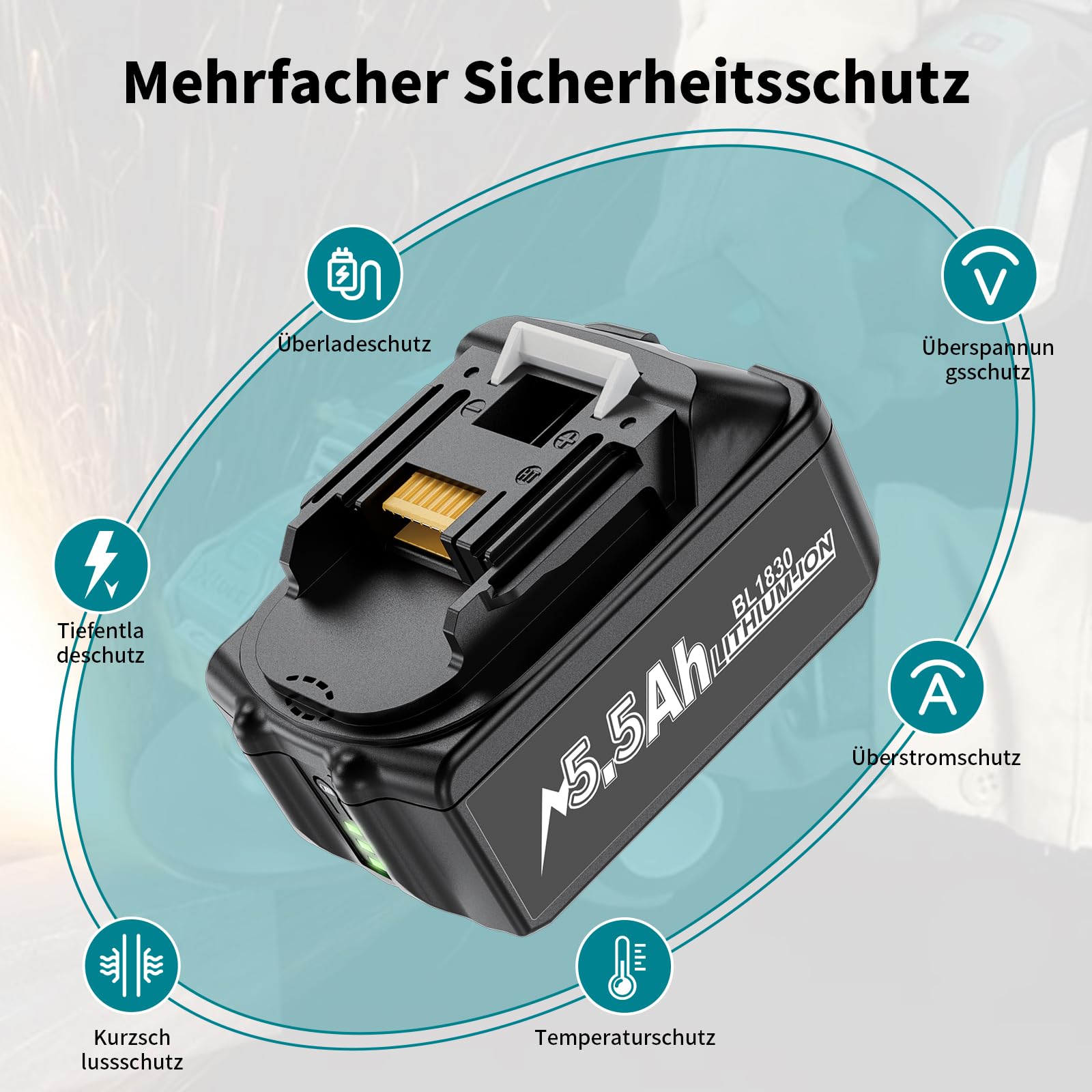 2 X 5500mAh für Makita Akku 18V, Ersatzakku für Makita 18V LXT Akkuwerkzeug | Verbesserter Li-ion Akku für Makita 18 Vlot, Kompatibel mit BL1850 BL1850B BL1840 BL1840B BL1830 BL1830B (mit LED Indikator)