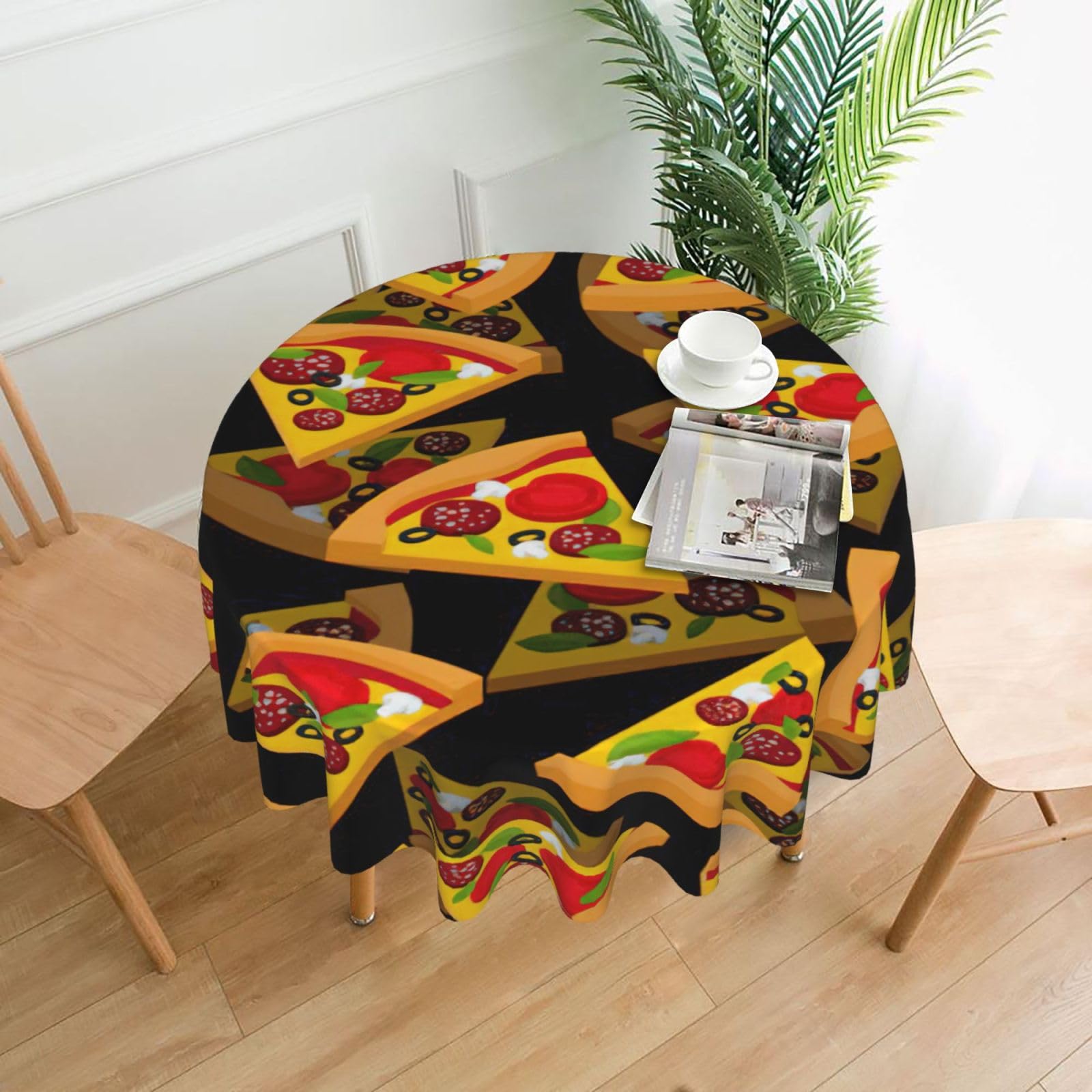 Uusnwaa Pizza 3d Print Round Tablecloth 60 Inch, Stain Wrinkle Resistant Washable Polyester Table Cover For Kitchen Party