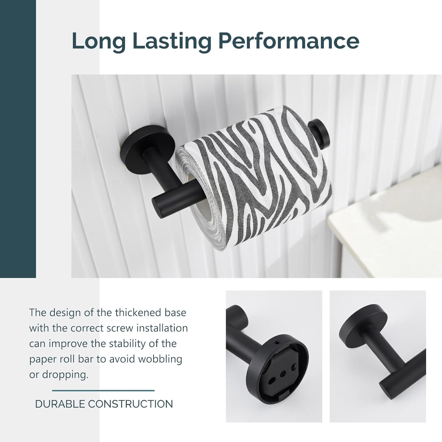 Angle Simple Round Double Towel Hook 2 PCS Bundle with Toilet Paper Holder, Round Towel Ring (Matte Black)