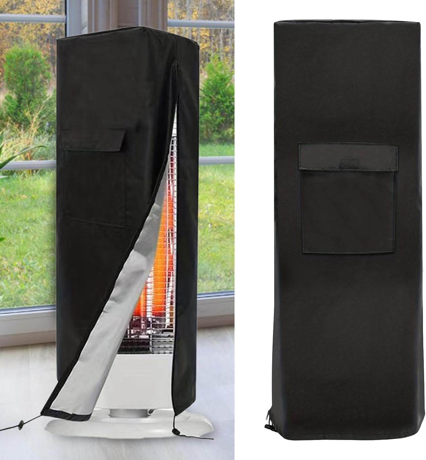 Patio Heater Cover Heater Adjustable Drawstring Black with Pocket Furniture Protector Dustproof Cover for Outside Yard
