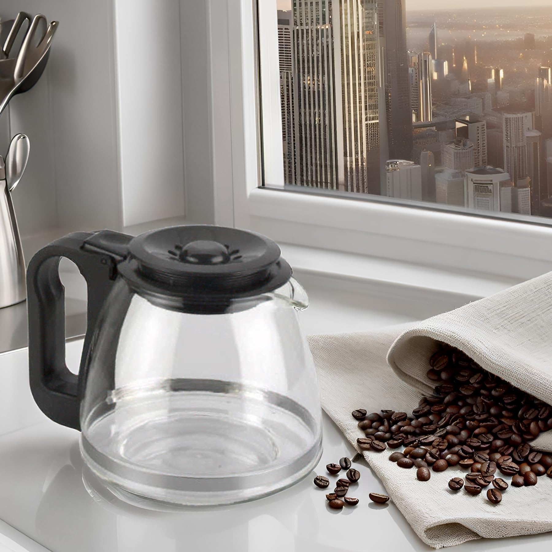 MGE - Caraffa in Vetro - Caffettiera Universale Conica con Coperchio Regolabile - Caraffa in Vetro per Macchina da Caffè - Caraffa Sostitutiva con Manico e Coperchio