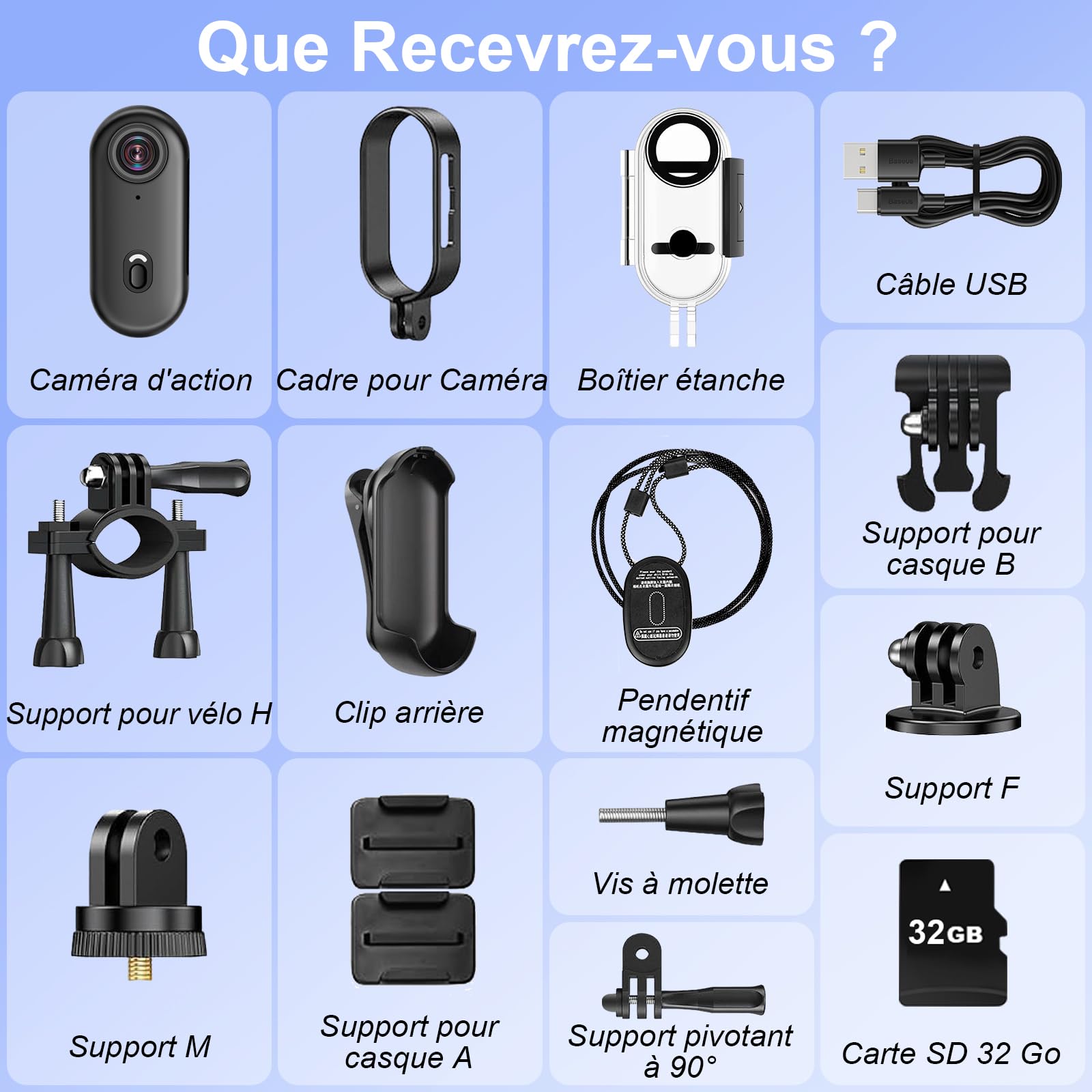 Caméra d'action WiFi 4K, Mini Caméra d'action Sportive 170°, Caméra pour Casque de Moto, Caméra Vidéo Portable Étanche 32 Go avec Aimant pour Le Cyclisme et la Pêche