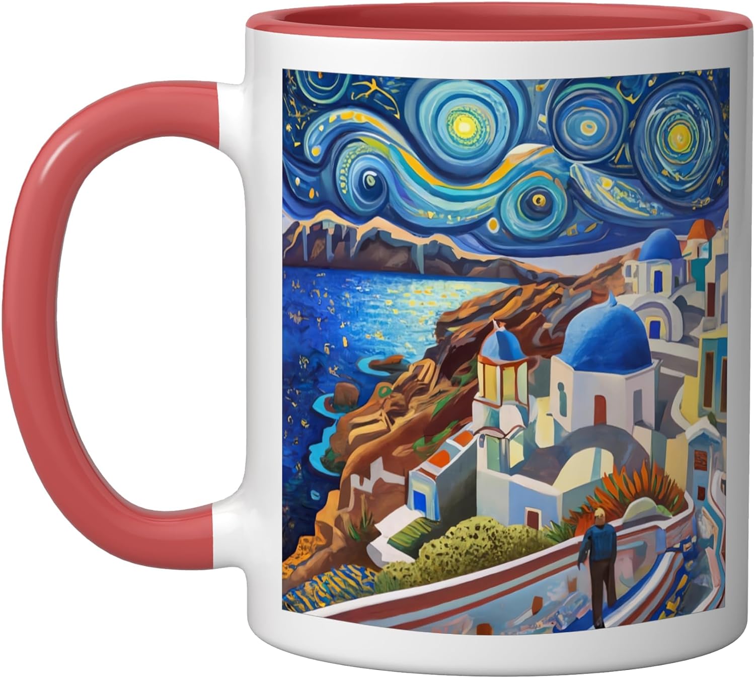 Funny Artist "If Van Gogh were Greek" Starry Night Santorini Ceramic Mug, White, 15oz image 5