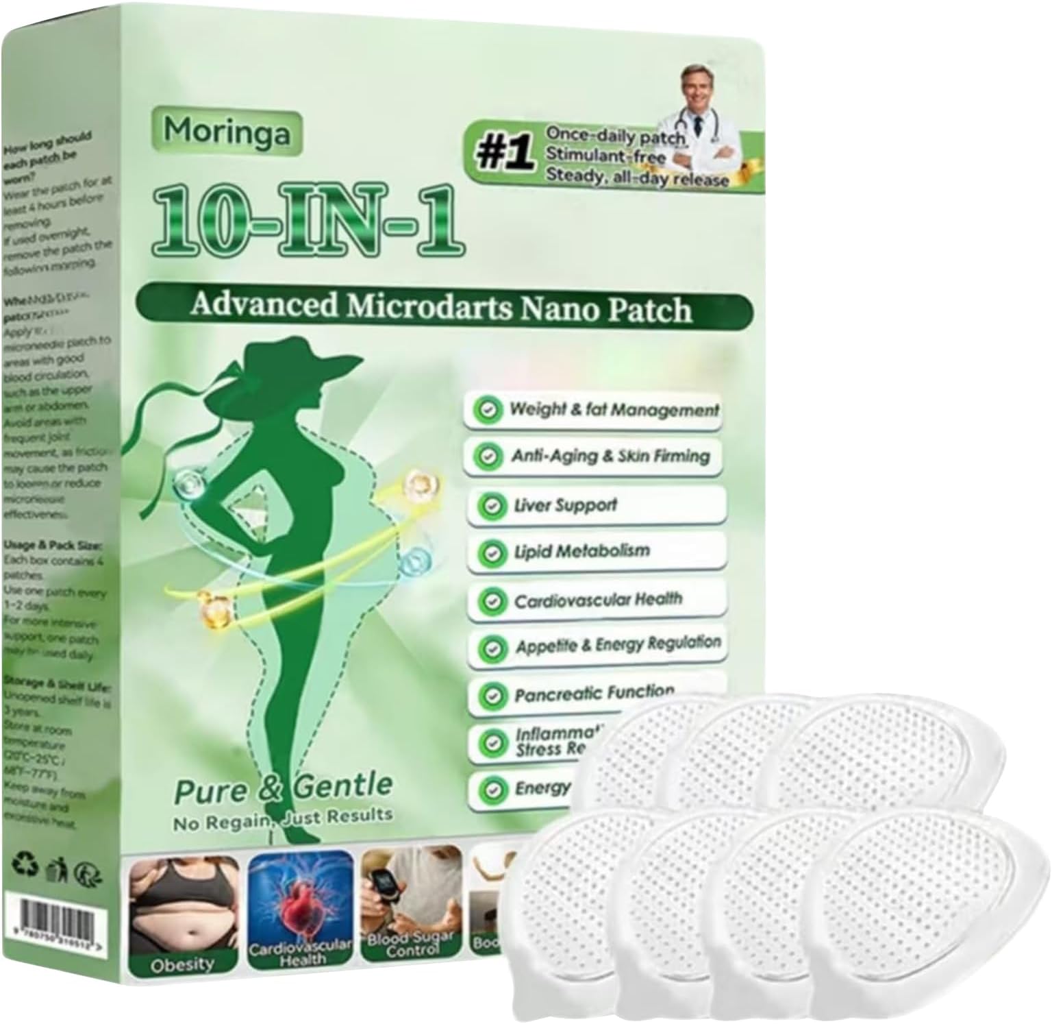 Moringa Patch, 2026 New Professional Moringa 10-in-1 Nano Microdarts Patch, Natural Patches for Women and Men, Suitable for All Skin Types