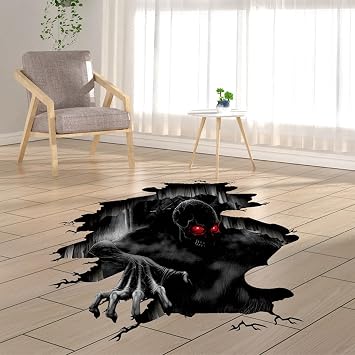 3D Halloween Wall Decals, Halloween Floor Decals, Scary Wall Decals Sticker Decorations for Bedroom, Waterproof PVC Stickers for Decoration Horror Skeleton