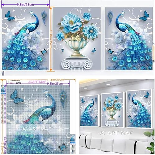 Miniatura 2 de MYWORY 3 juegos de pintura de diamantes 5D con diseño de pavo real, pintura de diamantes por números, decoración de pared (cada juego: 11.8 x 15.8