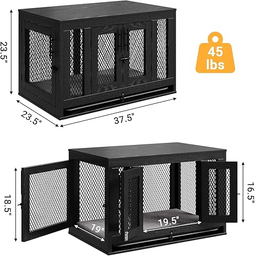 Miniatura 6 de Jaula para perro estilo muebles muebles con bandeja extraíble y cojín perreras decorativas de malla para perros con puertas dobles casa de mesa