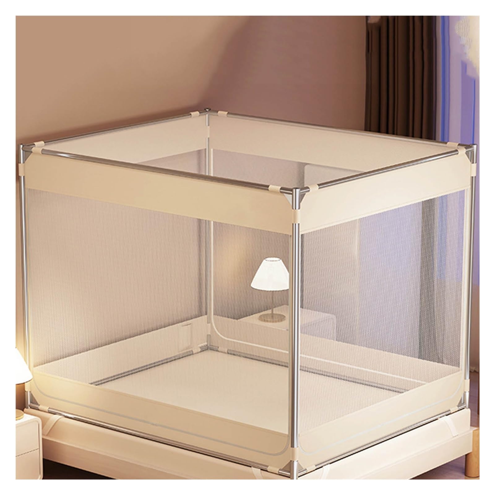 Mosquitera Cuadrada, mosquitera de Cuatro Postes, mosquitera para Cama con Dosel, mosquitera con Parte Superior a Prueba de Polvo, mosquitera para Cama Doble, Cama Individual (Blanco, 2,0 m)