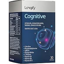 Cognitive Sitikolin, Fosfatidilserin, Safran, Ginkgo Biloba, L-Teanin, B2, B6 ve B12 Takviye Edici Gıda 30 Kaps&uuml;l