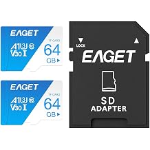 EAGET 2-Pack 64GB TF Memory Card Up to 100MB/s Read 60MB/s Write with SD Adapter, Mini SD Card, High Endurance A1 U3 V30 C10 UHS-I 4K Video for Dash Cam Security Camera Smartphone Tablet