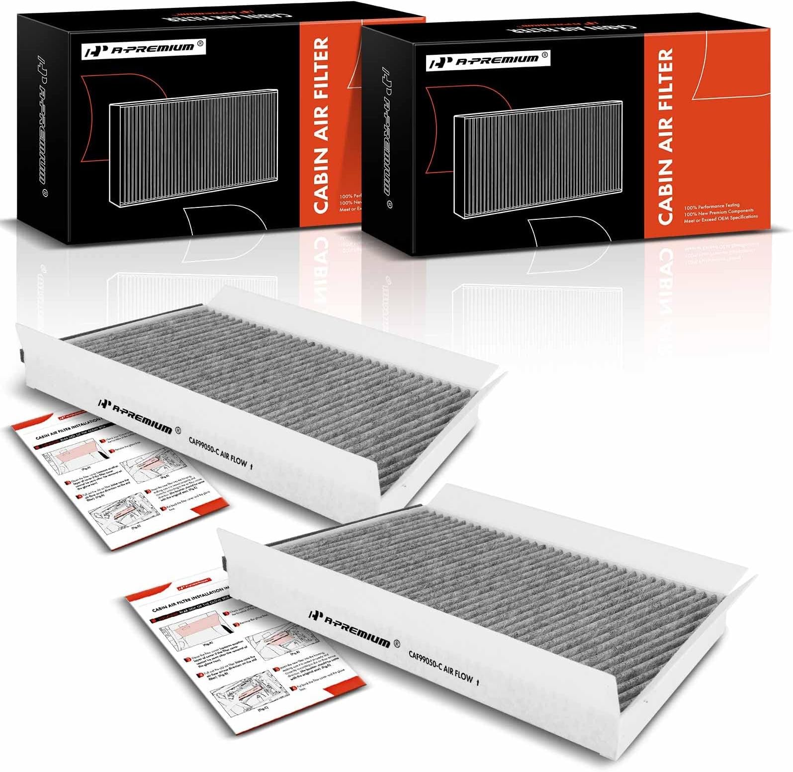A-Premium 2-PC Cabin Air Filter w/Activated Carbon Compatible with Mercedes-Benz Models - C230, C240, C280, C32 AMG, C320, C350, C55 AMG, CLK320, CLK350, CLK500, CLK55 AMG, CLK550 - Under Hood