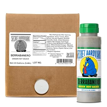 Secret Aardvark Serrabanero Green Hot Sauce 2.5 Gallon Bag-in-Box, Foodservice/Restaurant Size, Bulk Hot Sauce 320 fl oz