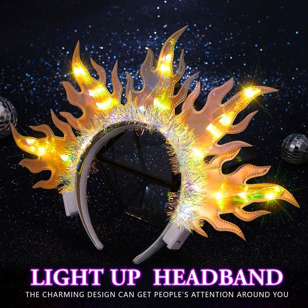 JEAIRTS Light Up Fire Headband Led Flame Crown Headpiece Glowing Halloween Costume Hair Accessories for Women - Image 4