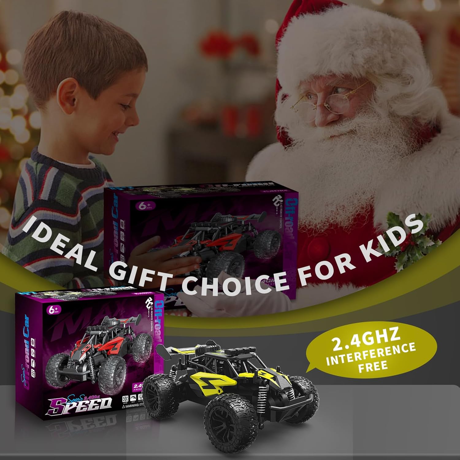 Carox 1:16 Scale RC Car for Kids, 2.4GHz High-Speed Electric Monster Truck, 20km/h, Dual 1000mAh Rechargeable Batteries, All-Terrain Tires, Shock Absorbing Suspension, Ideal Gift for Boys Aged 6-12