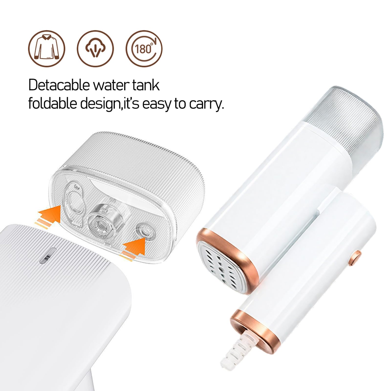 Défroisseur à vapeur pour vêtements, Défroisseur portable à main pour élimination des plis, Chauffage rapide en 20s, Réservoir d'eau détachable de 110 ml, Défroisseur portable pour vêtements pour la