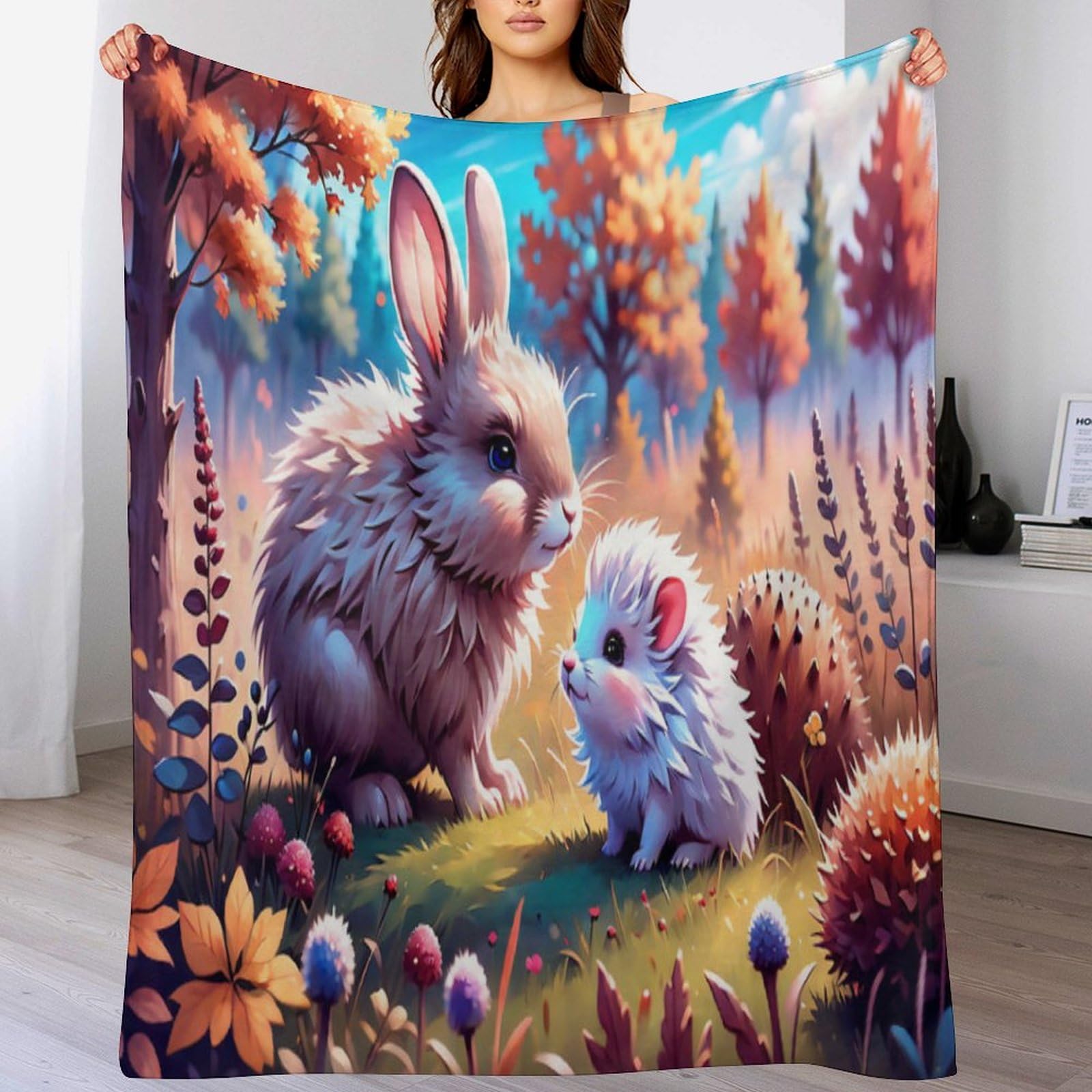 Couverture en flannel lapin mignon 130x180cm plaid polaire peluche