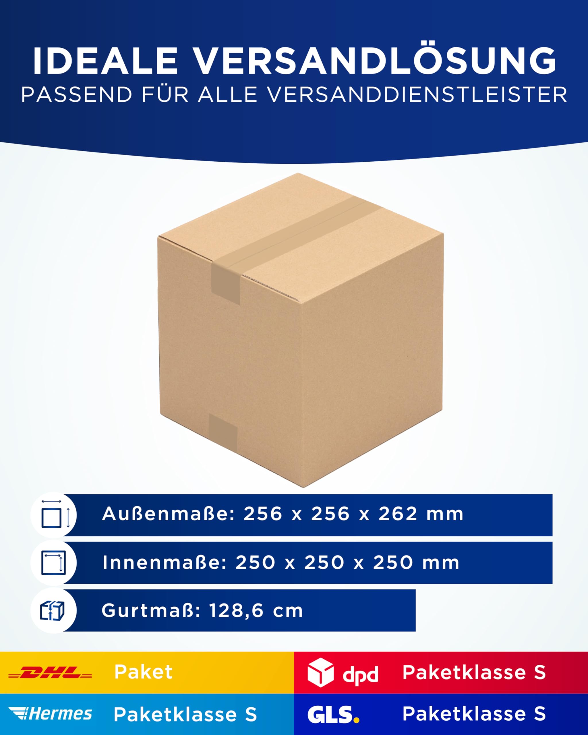 KK Verpackungen Versandkartons 250 x 250 x 250 mm Braun 1-wellig (Außenmaß 256 x 256 x 262 mm) | 75 Stück, Faltkartons Kartons geeignet für Versand als DHL Paket DPD Hermes GLS Paketklasse S (KK16)